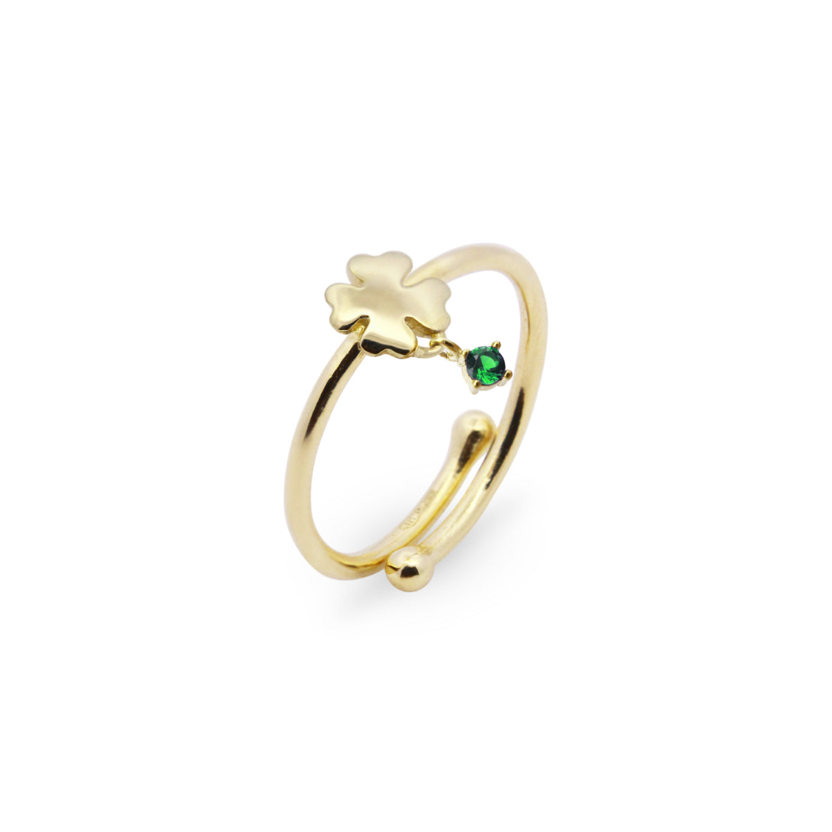 Anello sottile Quadrifoglio e Zircone Verde - ESSENCE Rue des Mille | ANZ-024 QUAD AU
