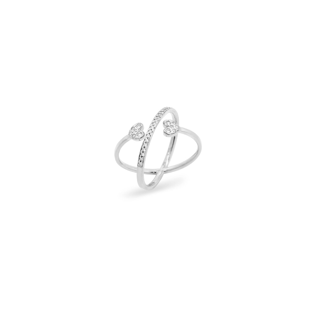 Anello incrociato placcato oro bianco e doppio cuore - STARDUST TEN Rue des Mille