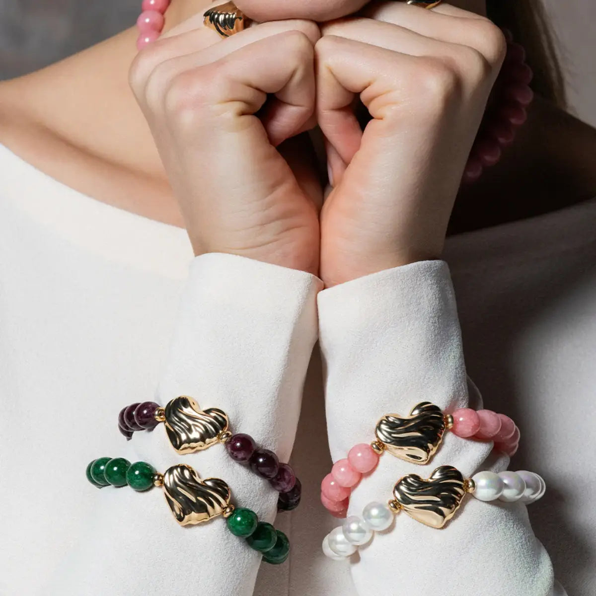 Bracciale Giade Rosa con Cuore - BOLD HEART