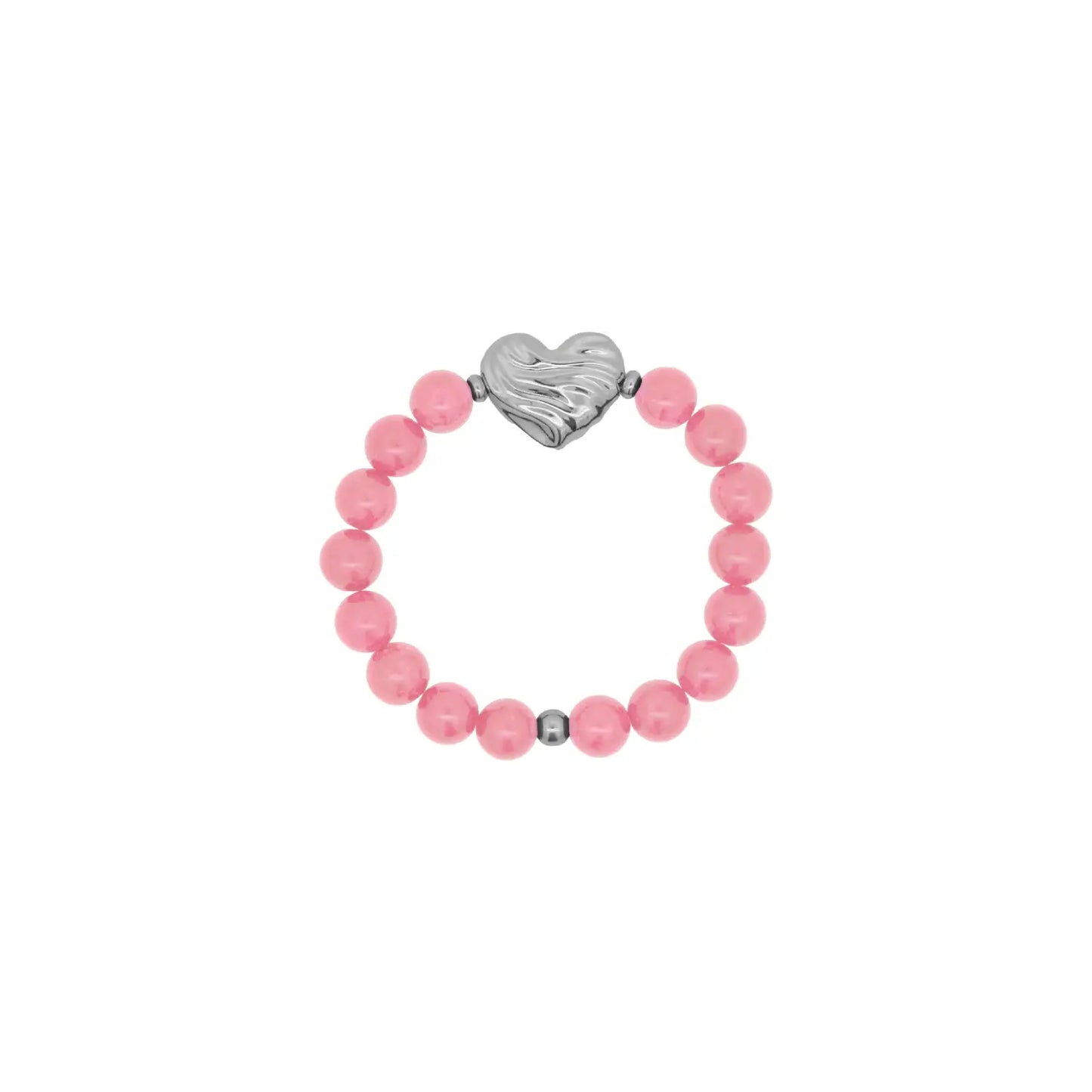 Bracciale Giade Rosa con Cuore placcato Oro Bianco - BOLD HEART Rue des Mille | BR-033 M5 RH