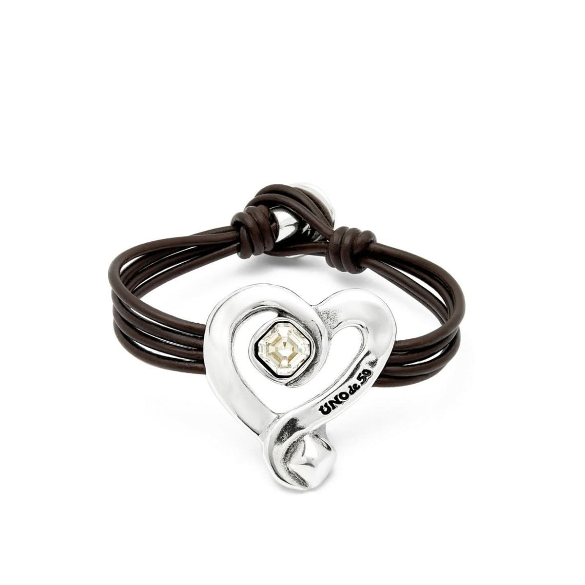 Bracciale in pelle con Cuore e Cristallo bianco | UNOde50 | PUL2542CRSMTL