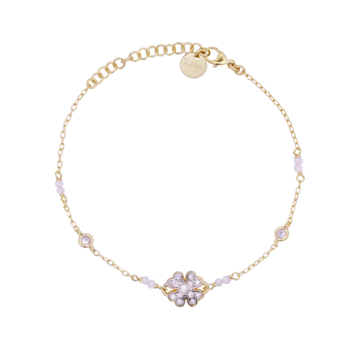 Bracciale placcato oro giallo con quadrifoglio pavé bianco - STARDUST TEN Rue des Mille
