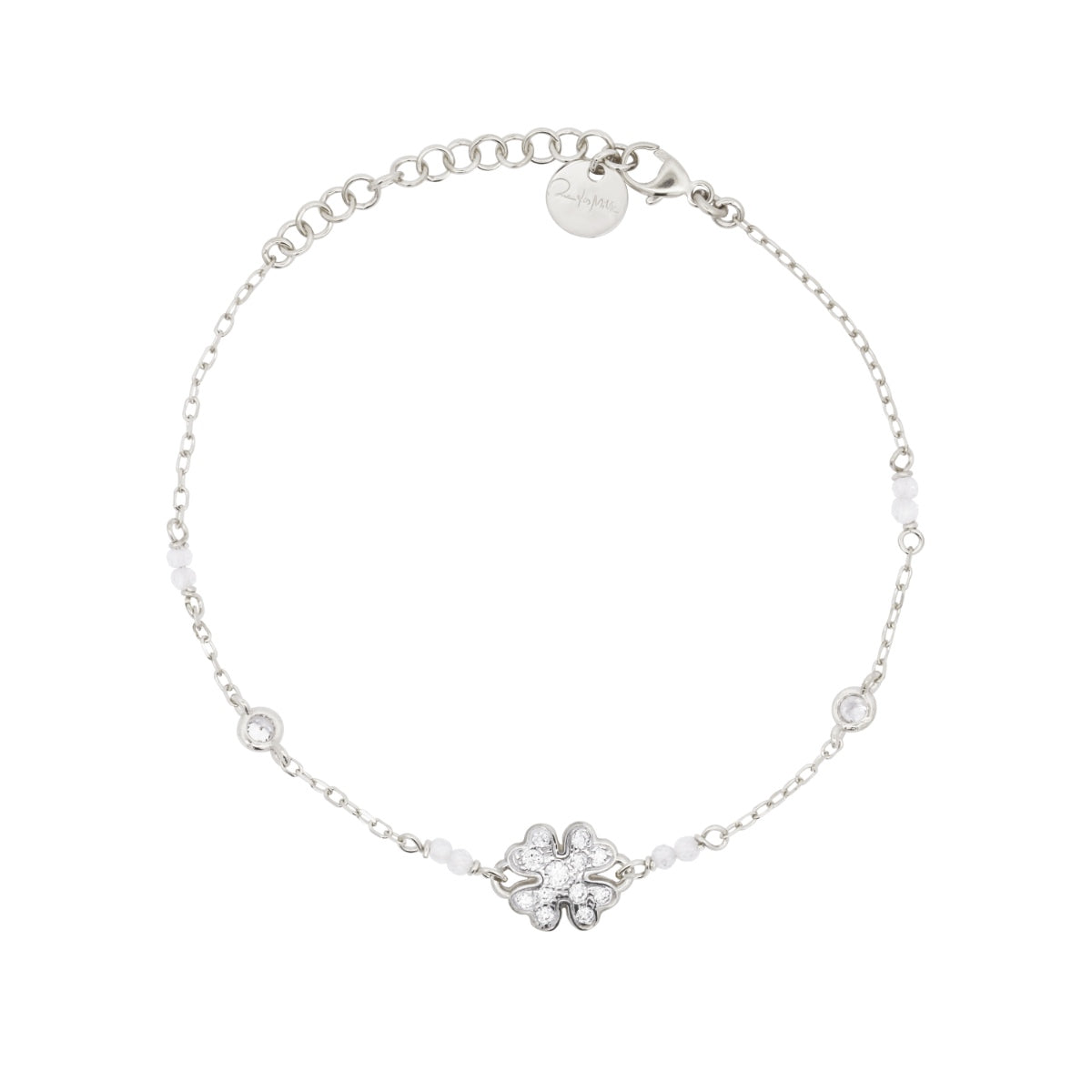 Bracciale placcato oro bianco con quadrifoglio pavé bianco - STARDUST TEN Rue des Mille