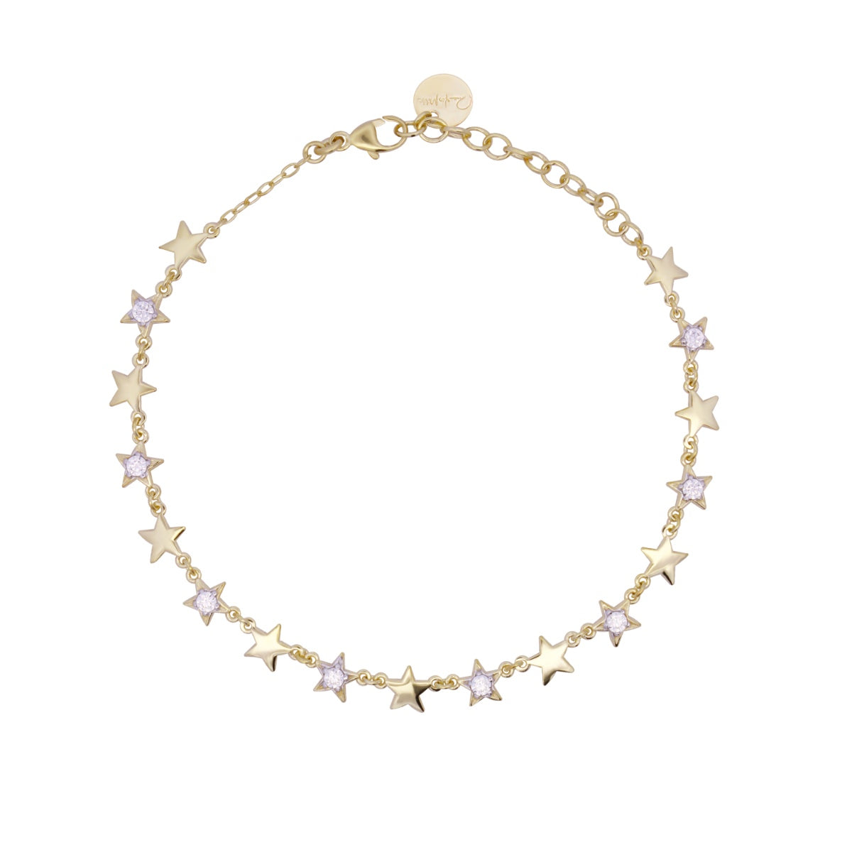 Bracciale placcato oro giallo con stelle alternate lisce e pavé - STARDUST TEN Rue des Mille
