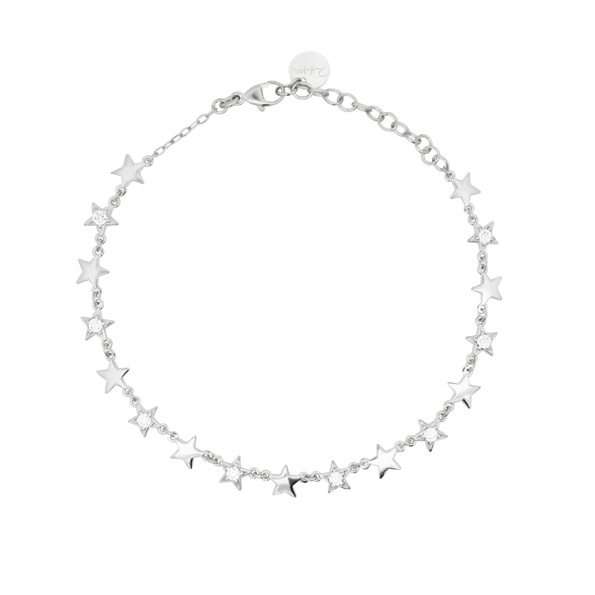 Bracciale placcato oro bianco con stelle alternate lisce e pavé - STARDUST TEN Rue des Mille