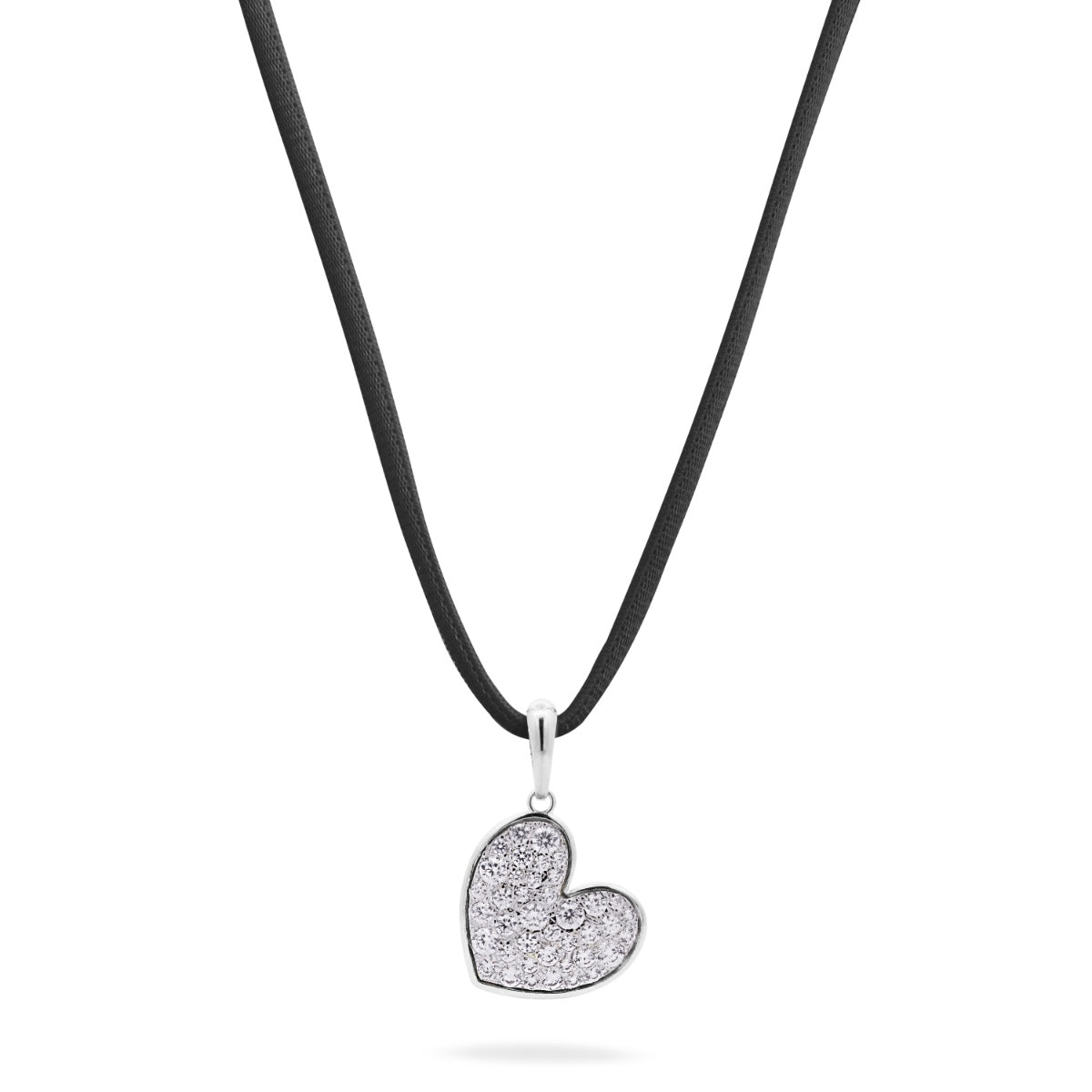 Choker nero con Ciondolo cuore pavé e placcato oro bianco - STARDUST TEN Rue des Mille