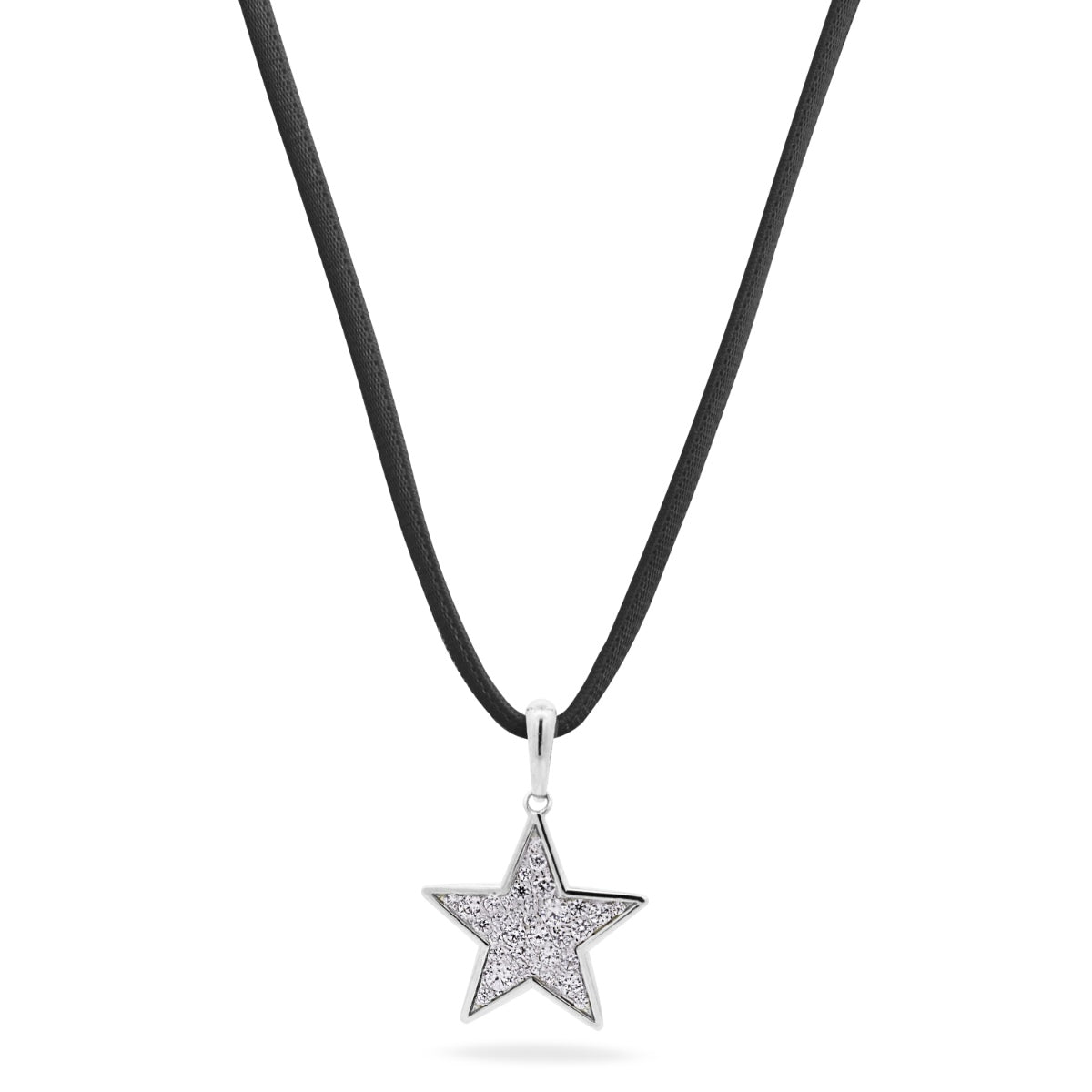 Choker nero con Ciondolo stella pavé placcato oro bianco - STARDUST TEN Rue des Mille