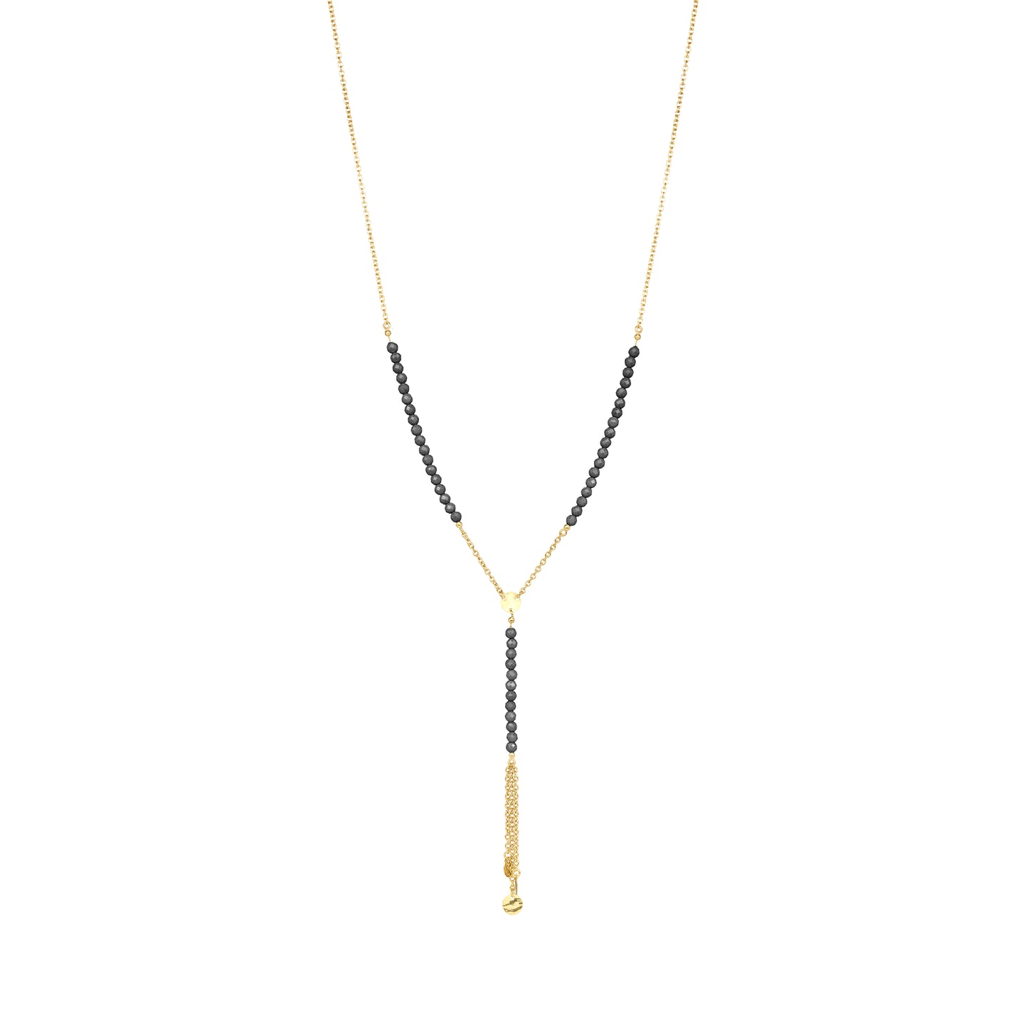 Collana a rosario con catena in argento dorato e pepite di zirconi milky neri - GIPSY CHIC Rue des Mille