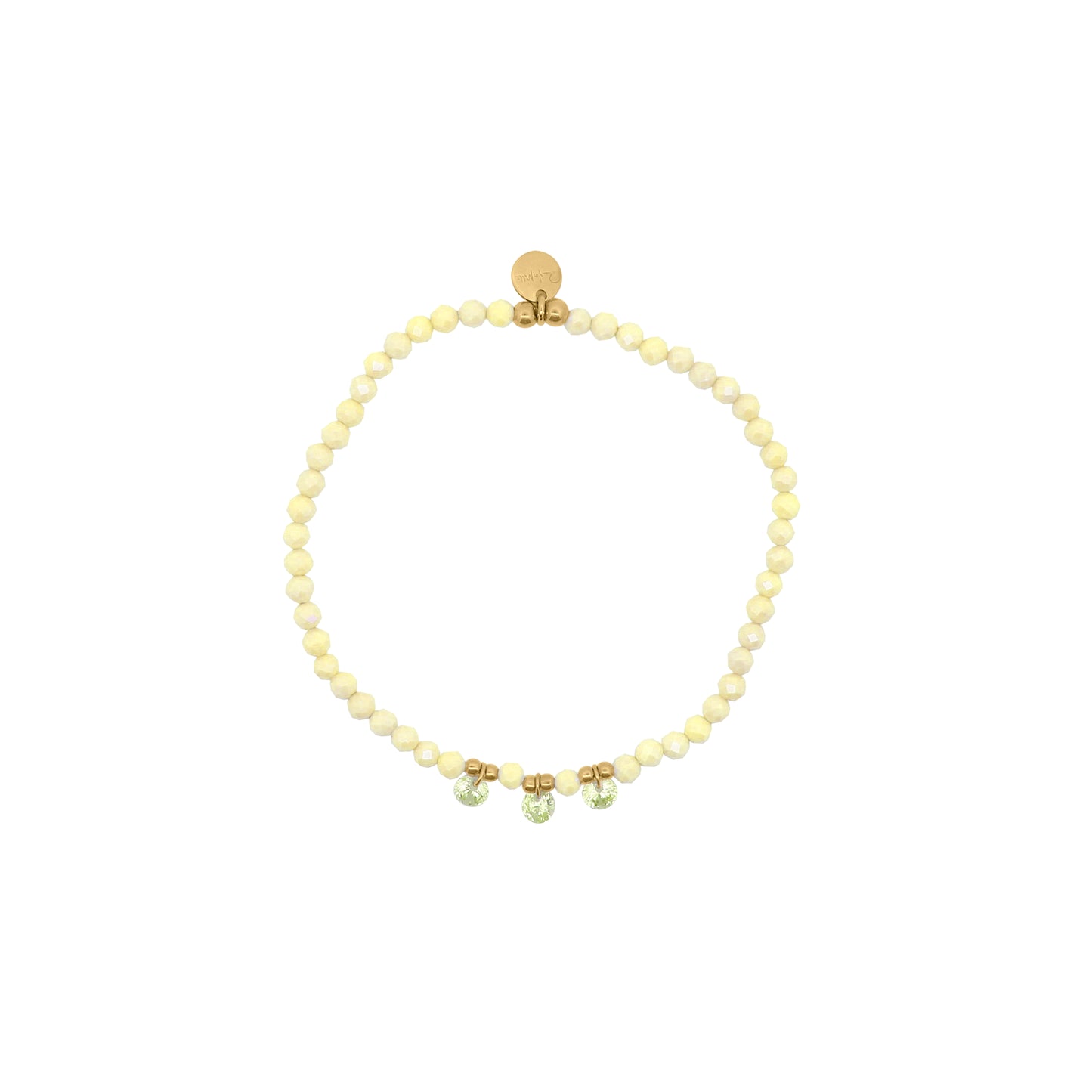 Bracciale elastico con zirconi milky lime e tre zirconi nudi lime pendenti al centro - GIPSY CHIC Rue des Mille