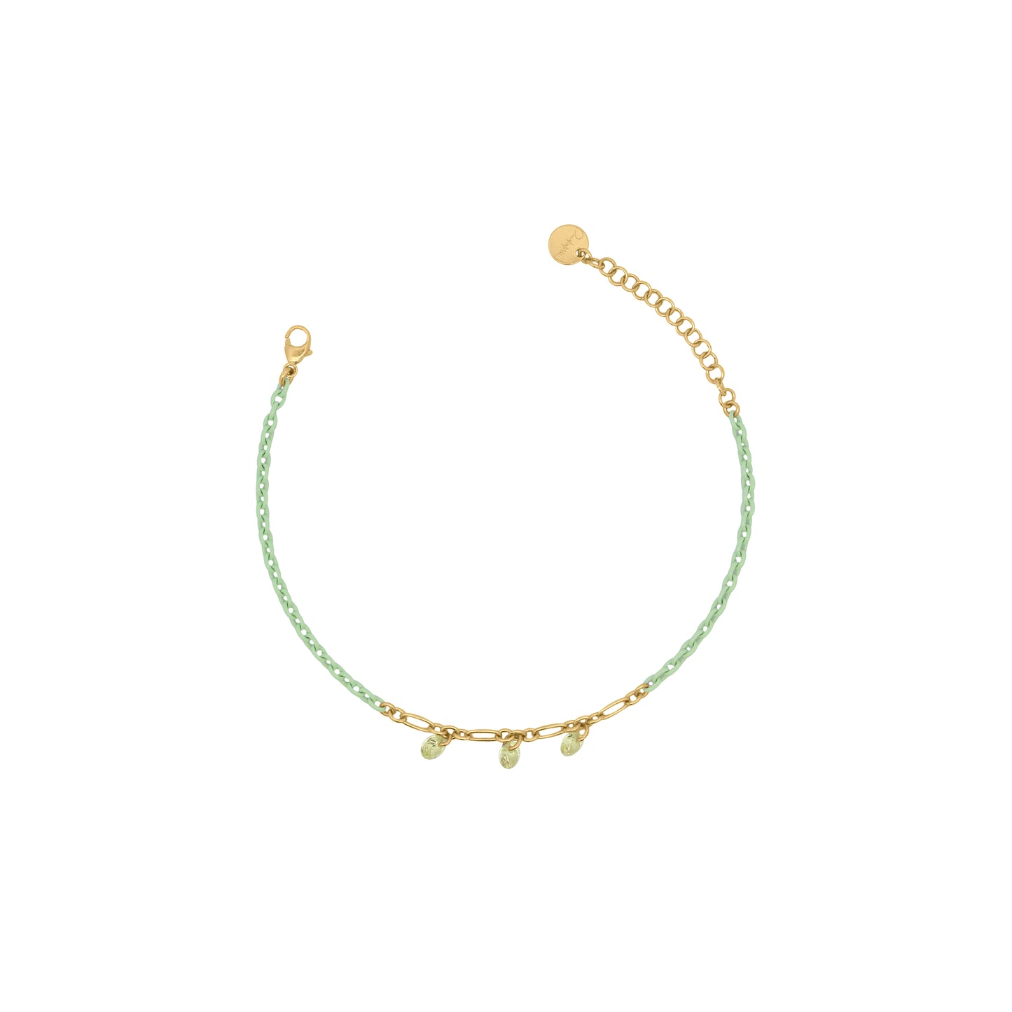 Bracciale in argento 925 con catena verniciata lime e tre zirconi milky lime pendenti - GIPSY CHIC Rue des Mille