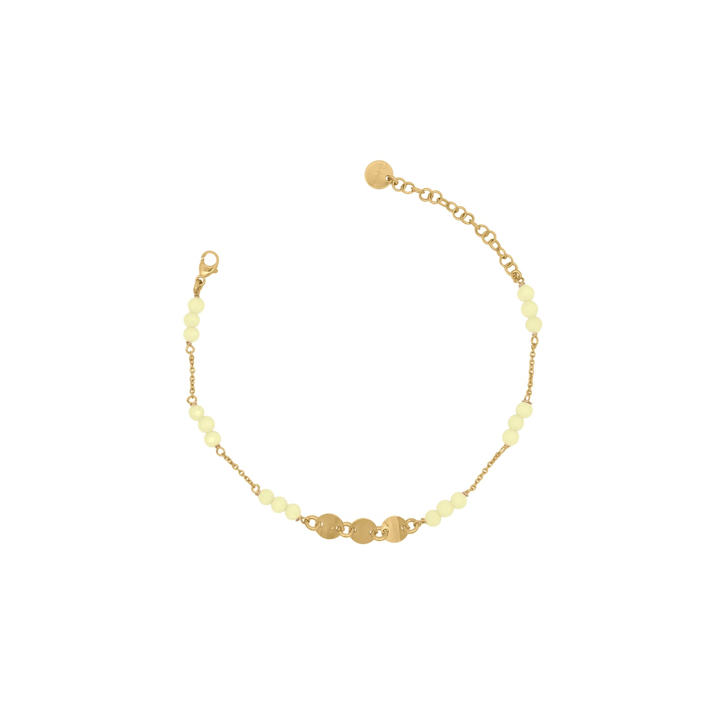 Bracciale dorato con catena intervallata da zirconi milky lime e tre medagliette centrali - GIPSY CHIC Rue des Mille