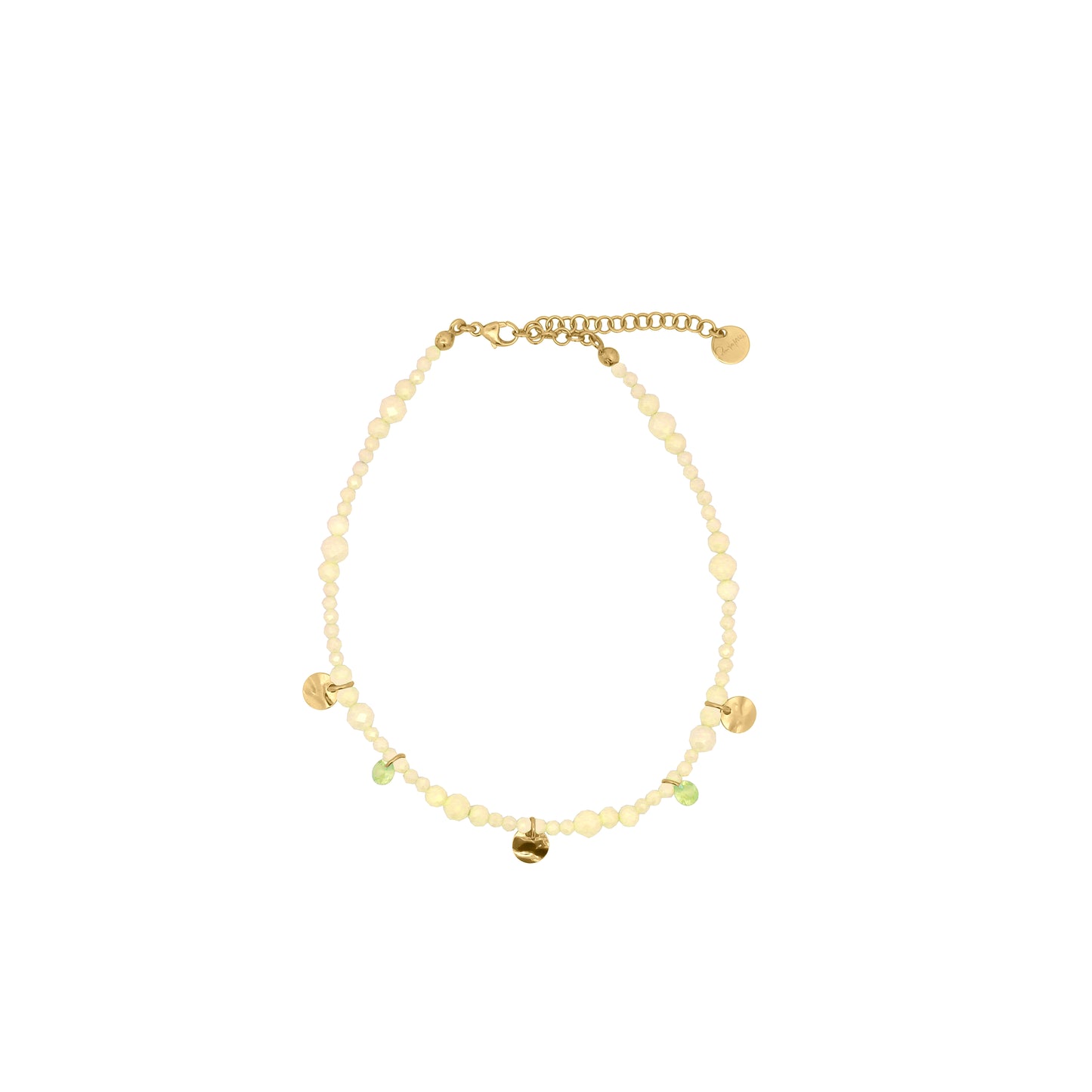 Cavigliera in argento 925 con zirconi milky lime e medagliette dorate pendenti - GIPSY CHIC Rue des Mille