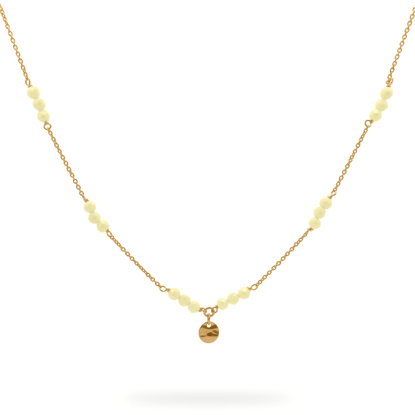 Girocollo in argento con catena intervallata da pepite di zirconi milky lime e una medaglia centrale - GIPSY CHIC Rue des Mille