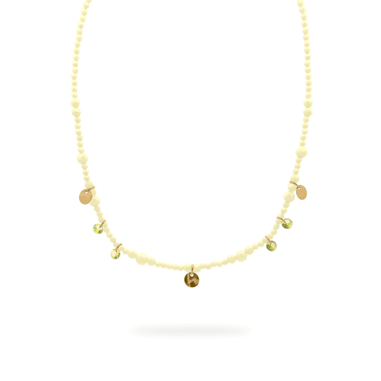 Girocollo con zirconi milky lime, zirconi nude lime e medaglie dorate pendenti - GIPSY CHIC Rue des Mille