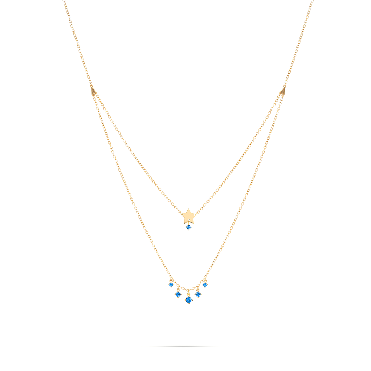 Girocollo con doppio giro di catena, stella liscia e zirconi blu pendenti - ESSENCE Rue des Mille