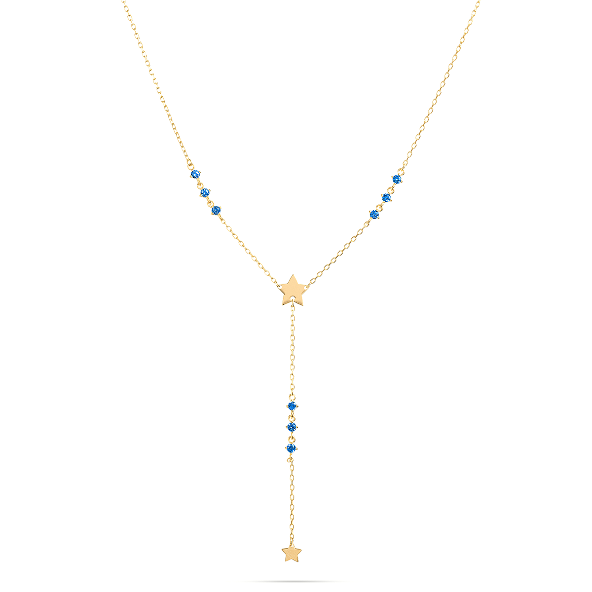 Girocollo rosario con stella centrale, mini stella all'estremità e zirconi blu - ESSENCE Rue des Mille