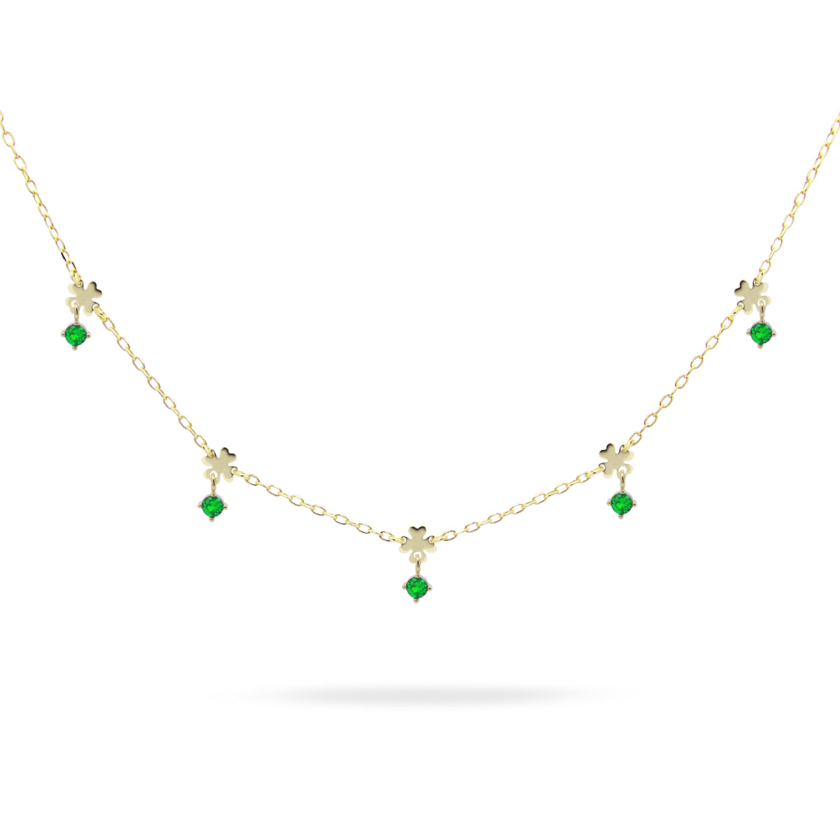 Girocollo 5 Quadrifogli e Zirconi Verdi - ESSENCE Rue des Mille | GRZ-024 5QUAD AU