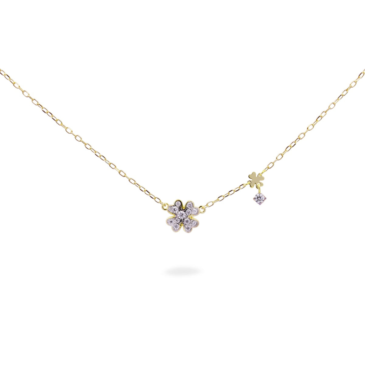 Girocollo placcato oro giallo con quadrifoglio pavé bianco - STARDUST TEN Rue des Mille