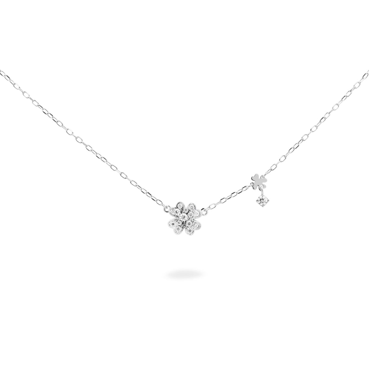 Girocollo placcato oro bianco con quadrifoglio pavé bianco - STARDUST TEN Rue des Mille