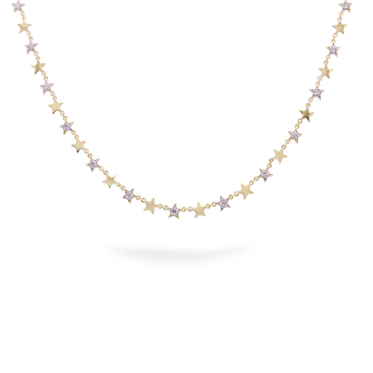 Girocollo placcato oro giallo e stelle alternate lisce e pavé - STARDUST TEN Rue des Mille