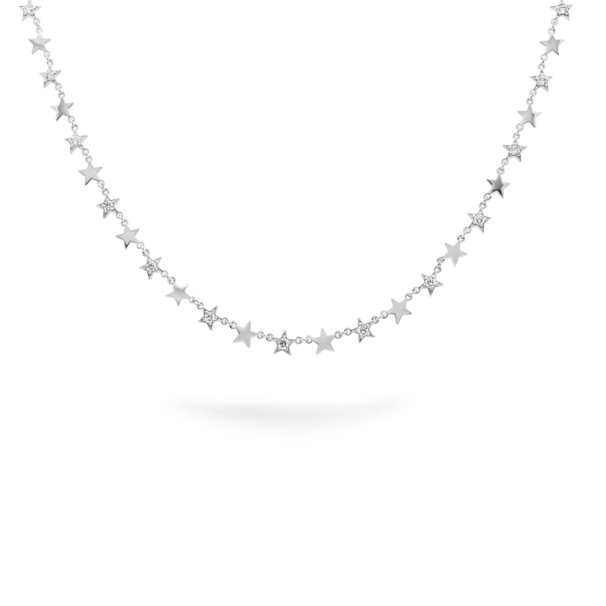 Girocollo placcato oro bianco e stelle alternate lisce e pavé - STARDUST TEN Rue des Mille