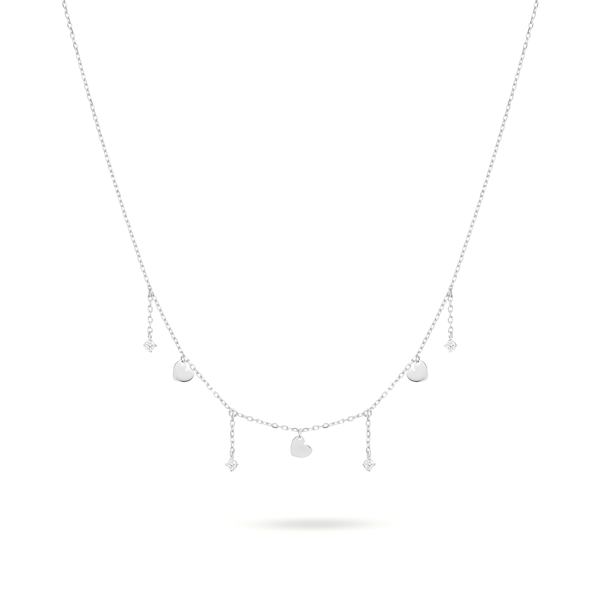 Girocollo tre mini cuori rodiato e zirconi bianchi pendenti - ESSENCE Rue des Mille