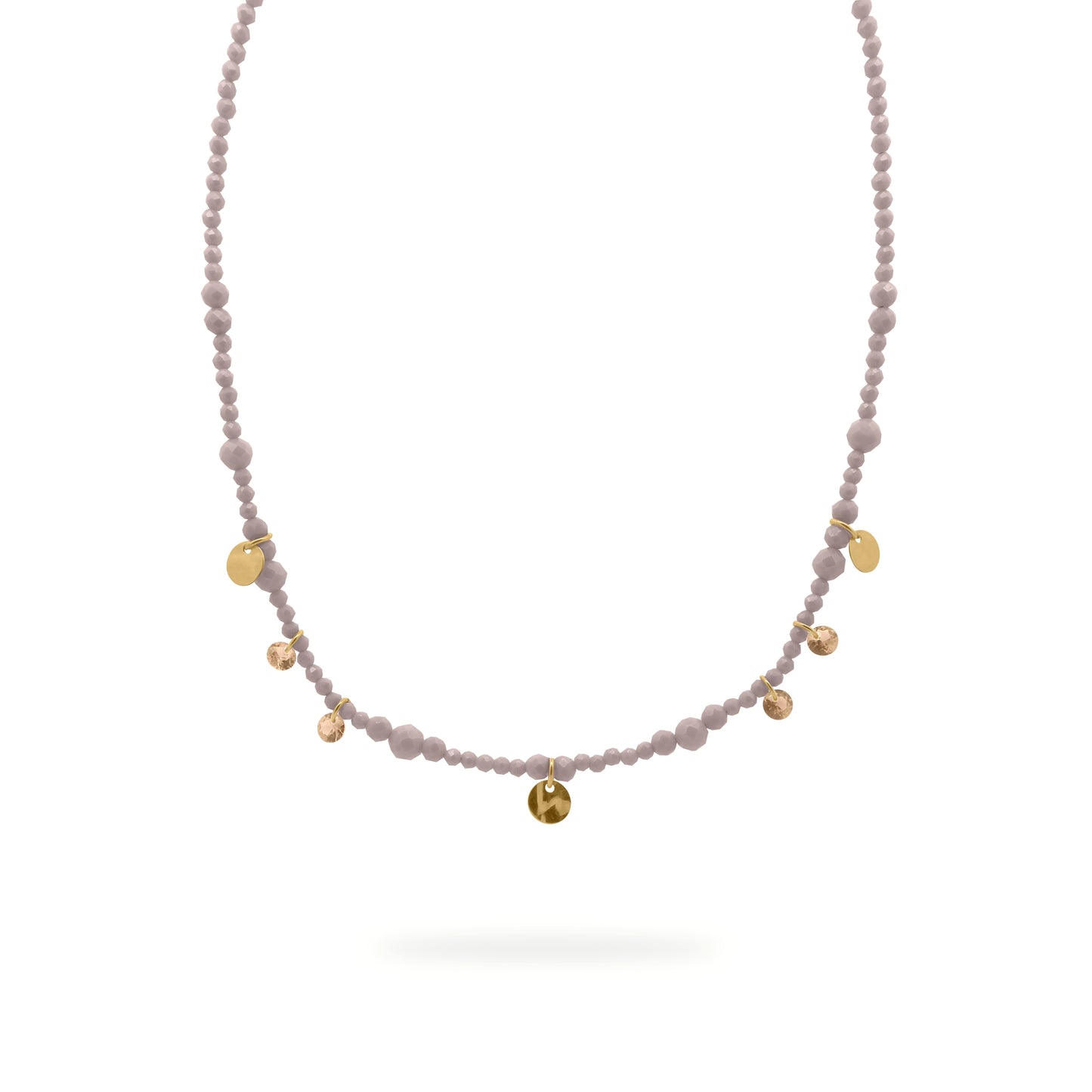 Girocollo con zirconi milky marroni, zirconi nude fumé e medaglie dorate pendenti - GIPSY CHIC Rue des Mille