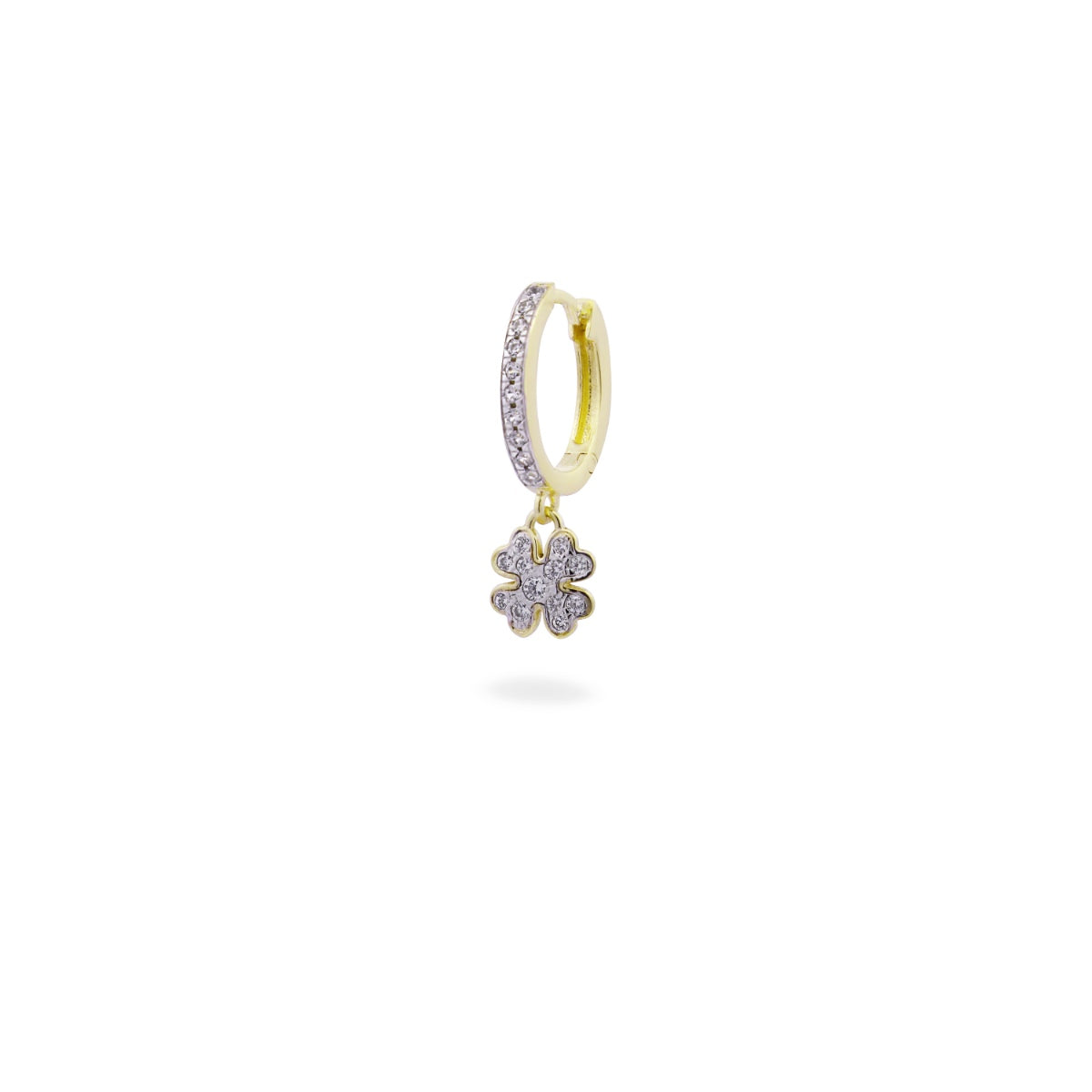 Mono Orecchino HOOP placcato oro giallo e quadrifoglio pavé - STARDUST TEN Rue des Mille