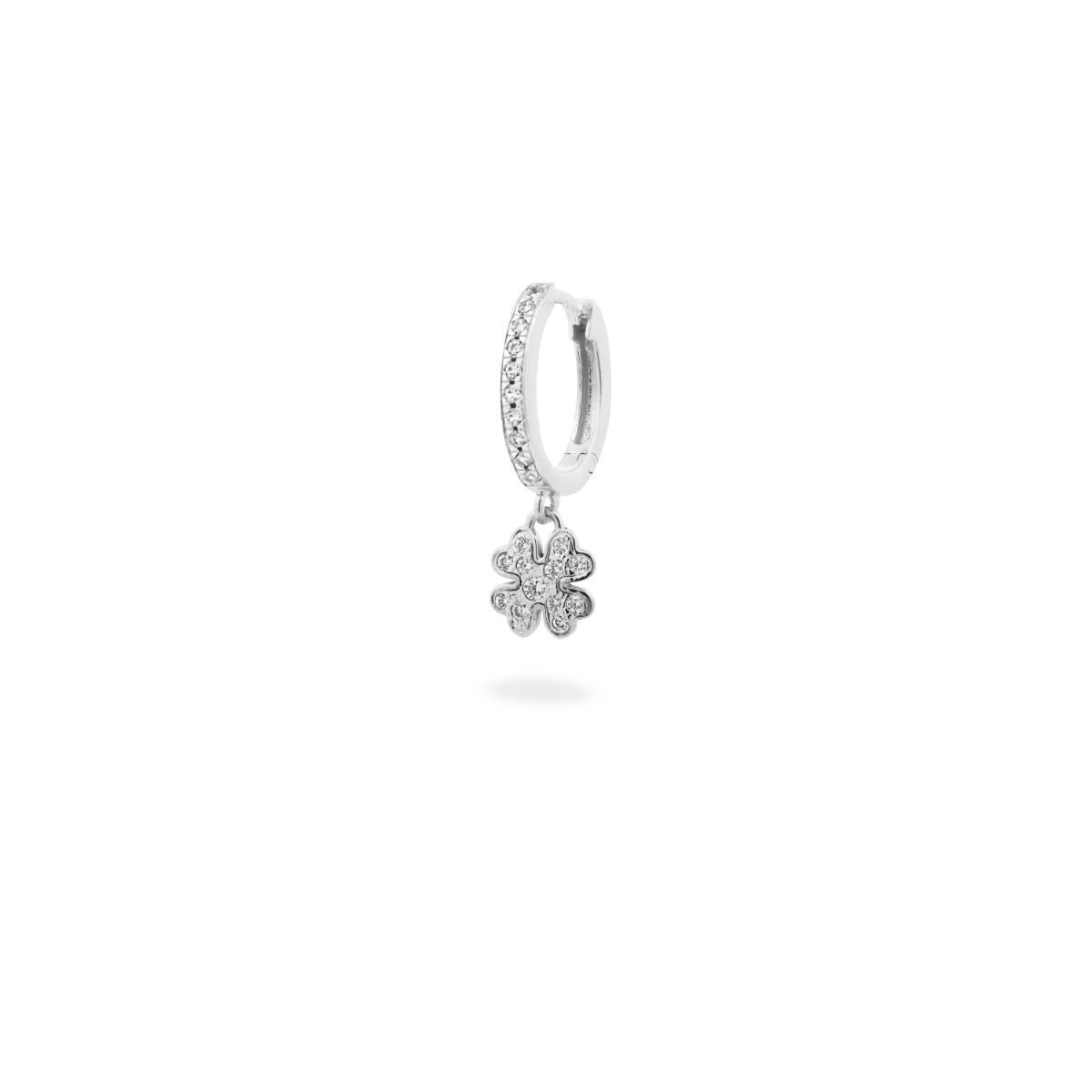 Mono Orecchino HOOP placcato oro bianco e quadrifoglio pavé - STARDUST TEN Rue des Mille