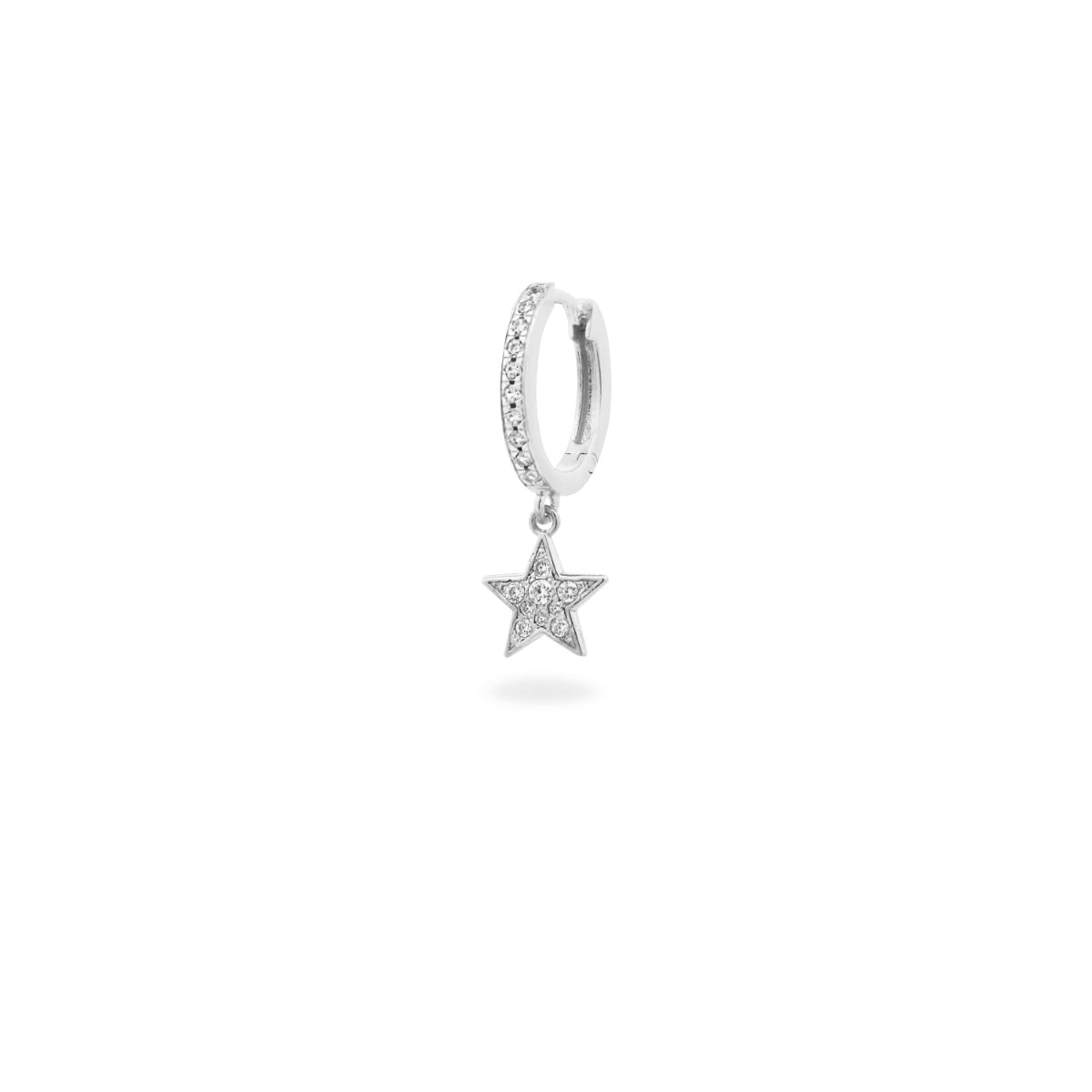Mono Orecchino HOOP placcato oro bianco e stella pavé - STARDUST TEN Rue des Mille