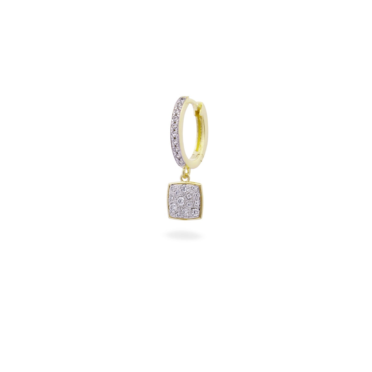 Mono Orecchino HOOP placcato oro giallo e quadrato pavé - STARDUST TEN Rue des Mille