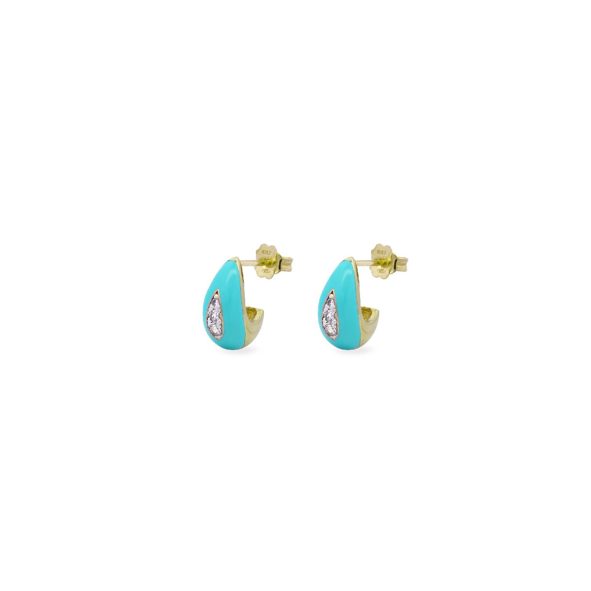 Orecchini a goccia Smalto Turchese e Zirconi - ColorFUN Rue des Mille | OR-023 GOC TU AU
