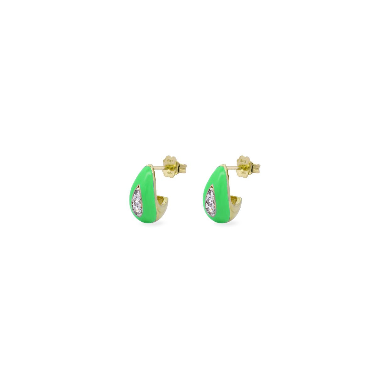 Orecchini a goccia Smalto Verde e Zirconi - ColorFUN Rue des Mille | OR-023 GOC VE AU