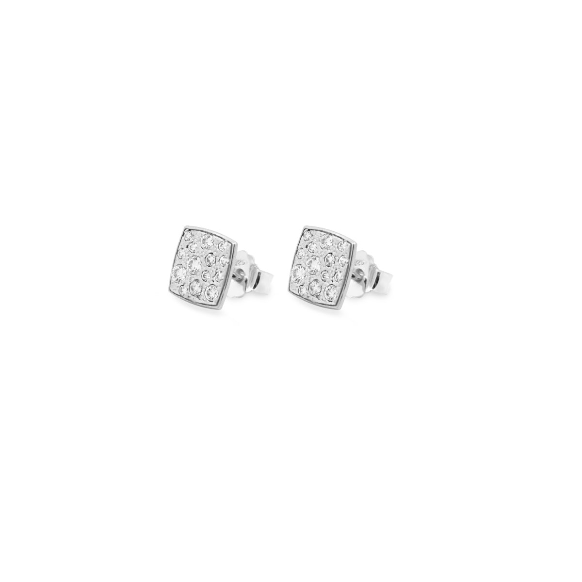 Orecchini lobo placcati oro bianco e quadrato pavé piccolo - STARDUST TEN