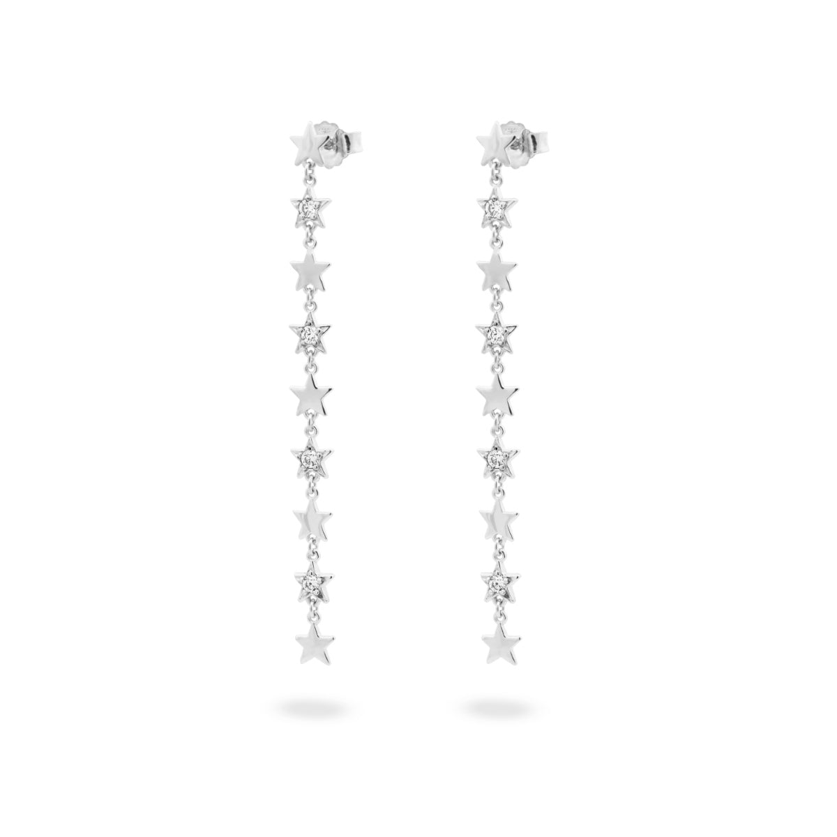 Orecchini pendenti placcati oro bianco e stelle alternate - STARDUST TEN Rue des Mille