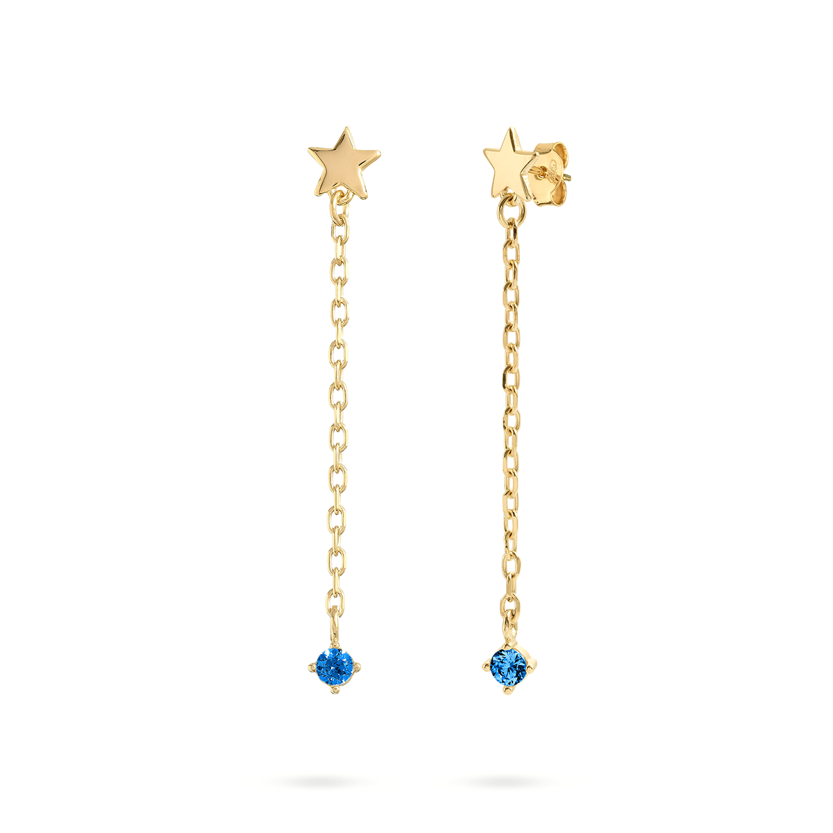Orecchini con stella placcati oro giallo, catenella line pendente e zircone blu - ESSENCE Rue des Mille