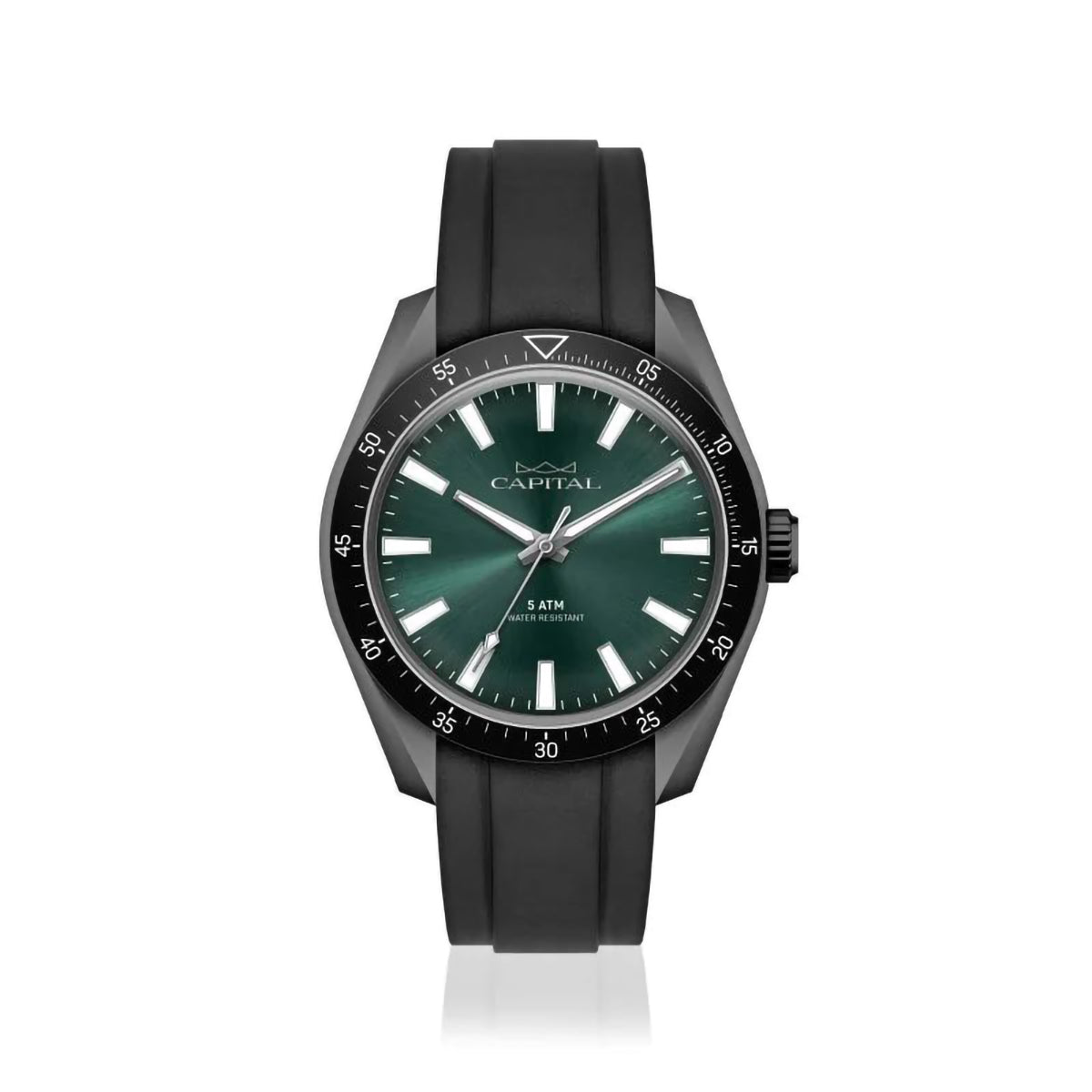 Orologio al Quarzo, Cassa Grigia, Quadrante Verde e Cinturino in Silicone Nero