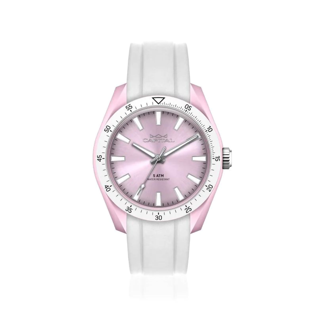 Orologio al Quarzo, Cassa Rosa, Quadrante Rosa e Cinturino in Silicone Bianco