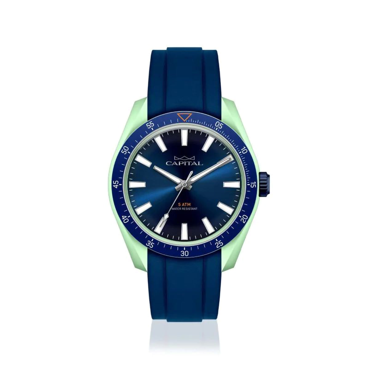 Orologio al Quarzo, Cassa Verde, Quadrante Blu e Cinturino in Silicone Blu