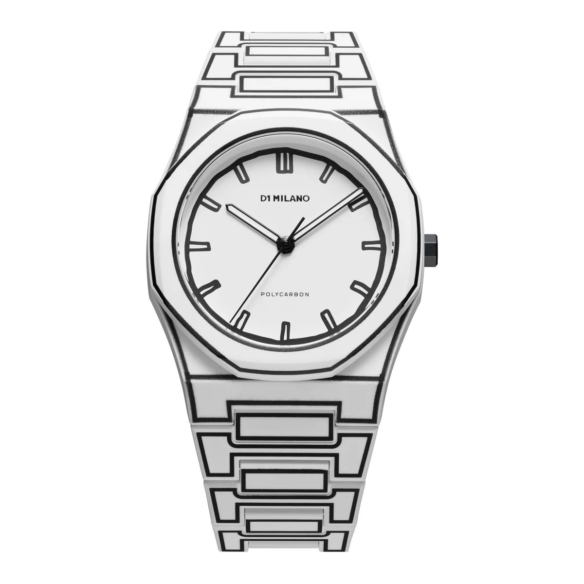 Orologio D1 Milano in policarbonato bianco con finiture nere | Polycarbon White Sketch | D1-PCBJ34