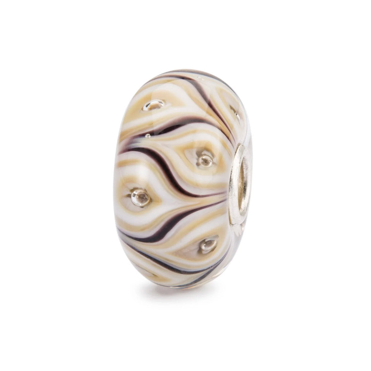 Abbraccio Trollbeads | Beads in vetro beige e bianco con strisce ondulate marroni | TGLBE-20251