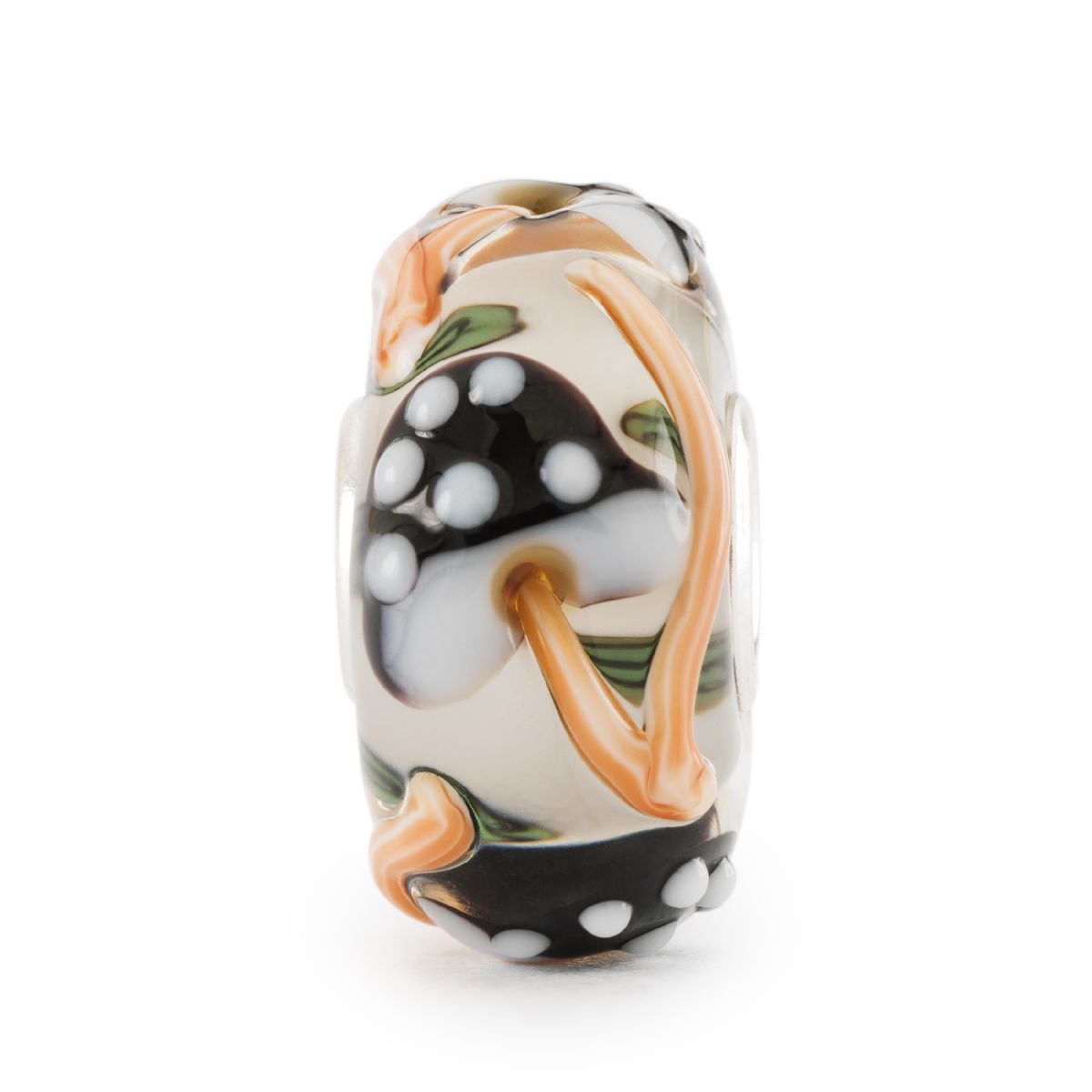 Funghetti della Saggezza Trollbeads | Beads in vetro che raffigura dei funghi neri con puntini bianchi. | TGLBE-20427