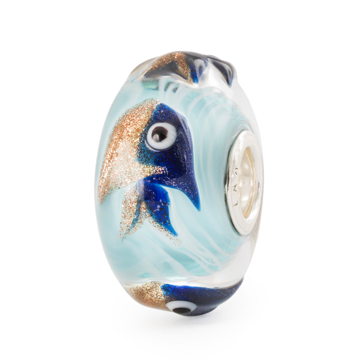 Sintonia Marina Trollbeads | Beads in vetro che raffigura pesci blu e oro | TGLBE-20416