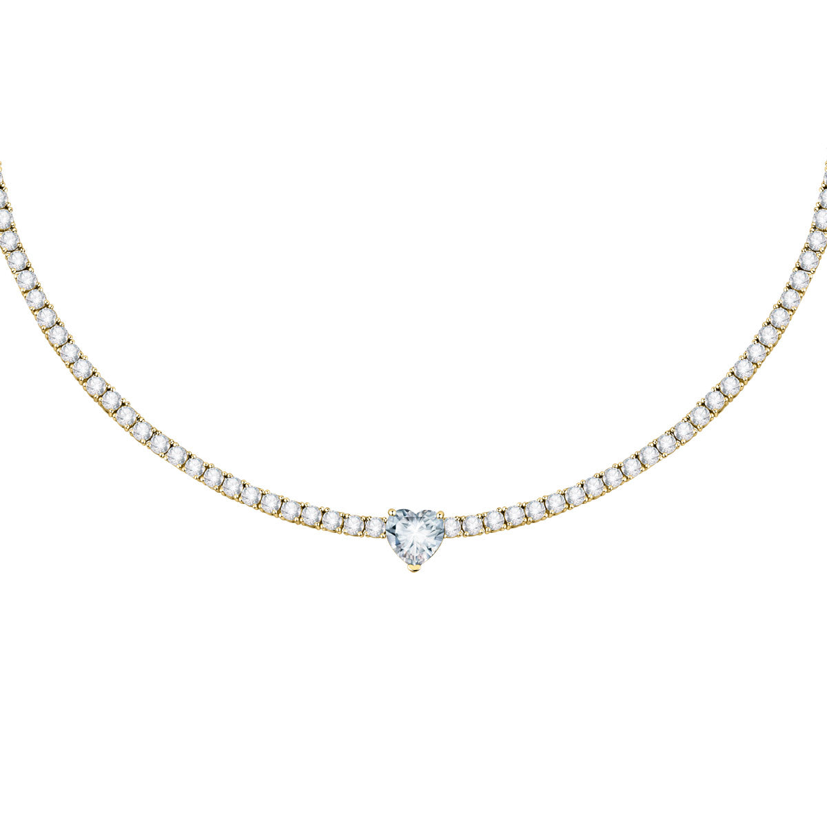 Collana Tennis dorata Zircone bianco a Cuore