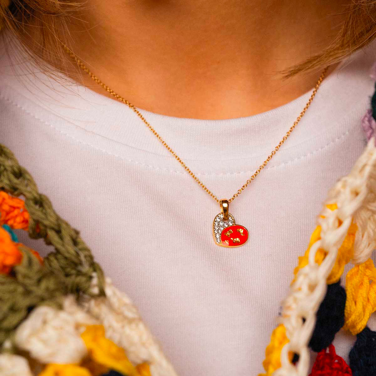 Girocollo con Cuore smaltato rosso