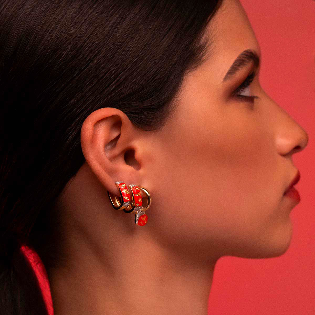 Orecchino rettangolare con Smalto rosso