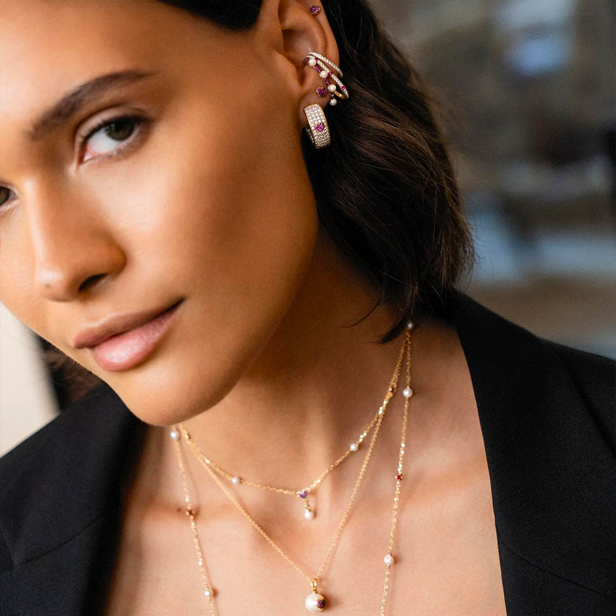 Orecchini cerchio Cuore a Pavé | Galactica