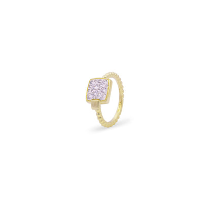 Anello quadrato placcato oro giallo e pavé bianco - STARDUST TEN Rue des Mille