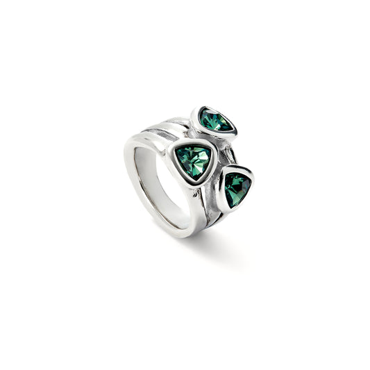 Anello a fascia con tre cristalli verdi | UNOde50 | ANI0849VRDMTL