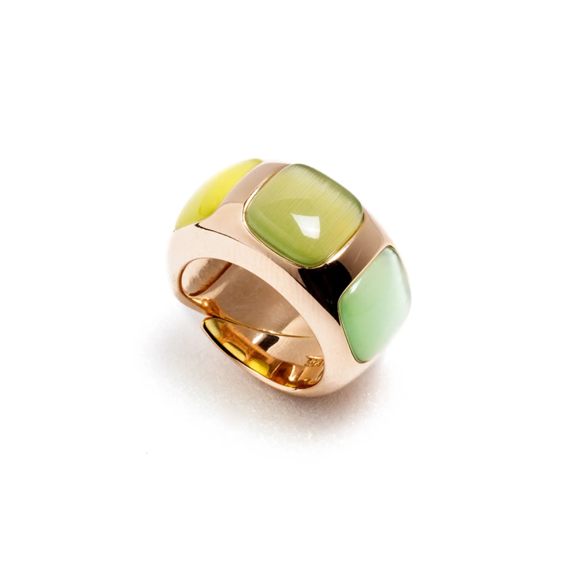 Anello a fascia Madì in Argento Rosé con Quarzi Idrotermali Verdi | 3898317